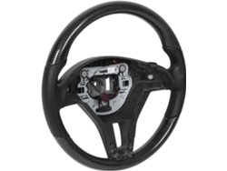 Volante Deportivo De Fibra De Carbono Con Cuero Nappa Para Clase E W213 14-20, Costuras Negras, Escudos.