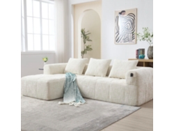Sofá Modular 3 Plazas - L-sofa Con Chaiselongue, Cojines Y Bolsillo Lateral - Beige