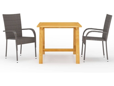 Conjunto 3 de comedor para jardín VIDAXL marrón