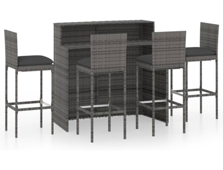 Conjunto 5 de muebles de bar de jardín de VIDAXL y cojines gris