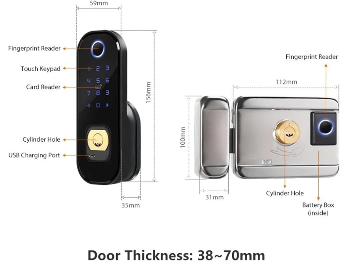 Tuya Serrure Biométrique Double Empreinte Digitale, Sans Clé, Wifi, Électronique