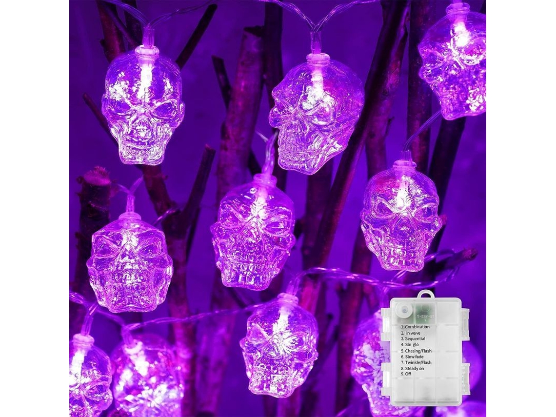 Luces De Halloween Con Pilas Para Uso En Interiores, Luces Con Forma De Calavera De 20 Led, Decoración Para Fiestas Espeluznantes.