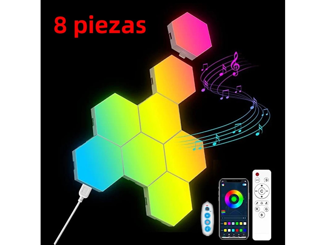 (8 Piezas) Luz Nocturna Hexagonal Led Rgb, Control Remoto Bluetooth, Se Puede Controlar A Través De La Aplicación