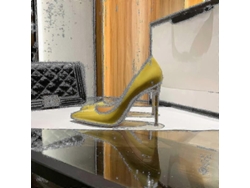 Zapatos De Tacón Alto Delgado Para Mujer Con Puntera Puntiaguda Talla 8cm De Cuero Patentado Para Bodas 41 Amarillo 8cm