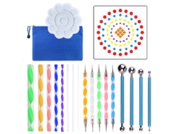 Kit De 20 Piezas Para La Creación De Mandalas Con Plantillas, Paleta Y Pinceles Para Arte Rupestre Sobre Lienzo.