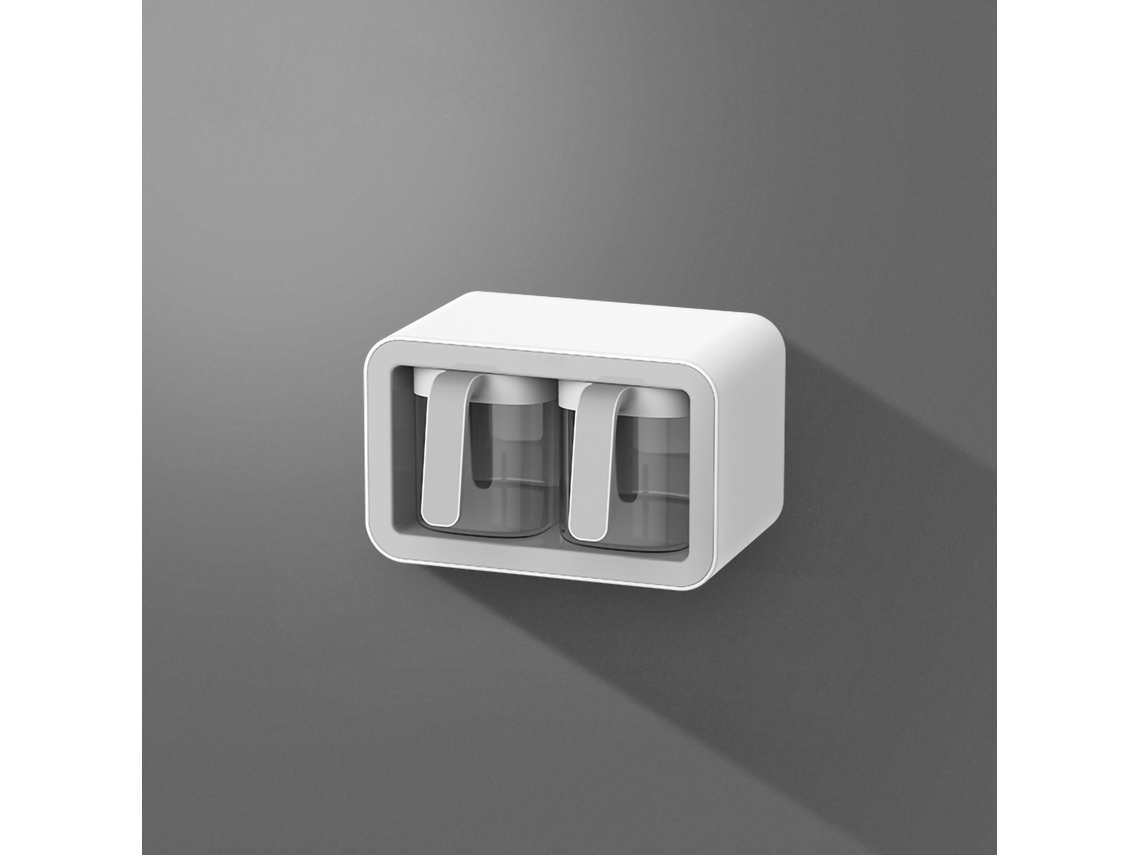 Especiero De Pared Con Múltiples Compartimentos, Juego De Recipientes De Almacenamiento De Cocina, 2 Frascos Grises Con 2 Cucharas.
