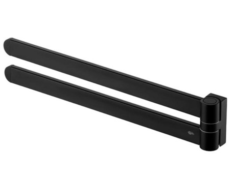 Estante de Baño Móvil con Doble Barra para Toallas, Montaje en Pared Negro con Acabado en Polvo, de Zamak
