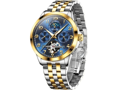 VEANXIN Reloj Automático para Hombre Reloj Mecánico de Negocios de Acero Inoxidable Multicalendario Reloj Luminoso Impermeable(azul)