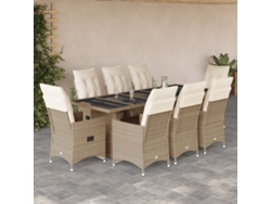 Conjunto de bistró de jardín de 9 piezas con cojines, mimbre sintético beige, DKD Home Decor