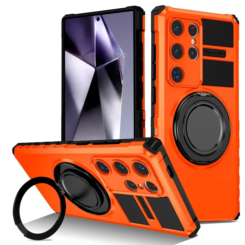 (naranja, Galaxy S25) Elegante Funda Protectora A Prueba De Golpes Para Samsung, Con Soporte Giratorio De Carga Magnética.