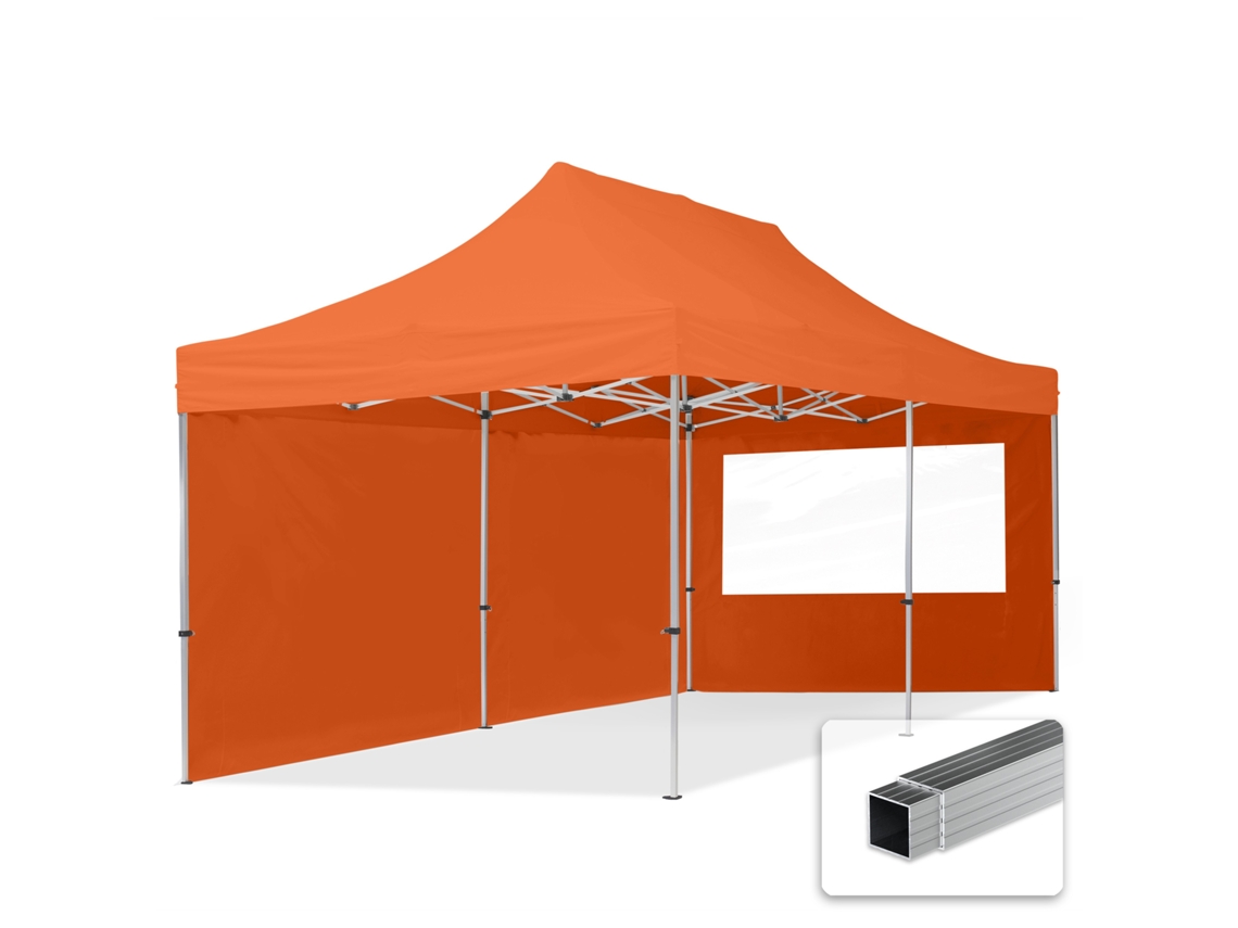 Carpa plegable de 3 x 6 m, económica, de aluminio de 32 mm, laterales con ventanas panorámicas, color naranja