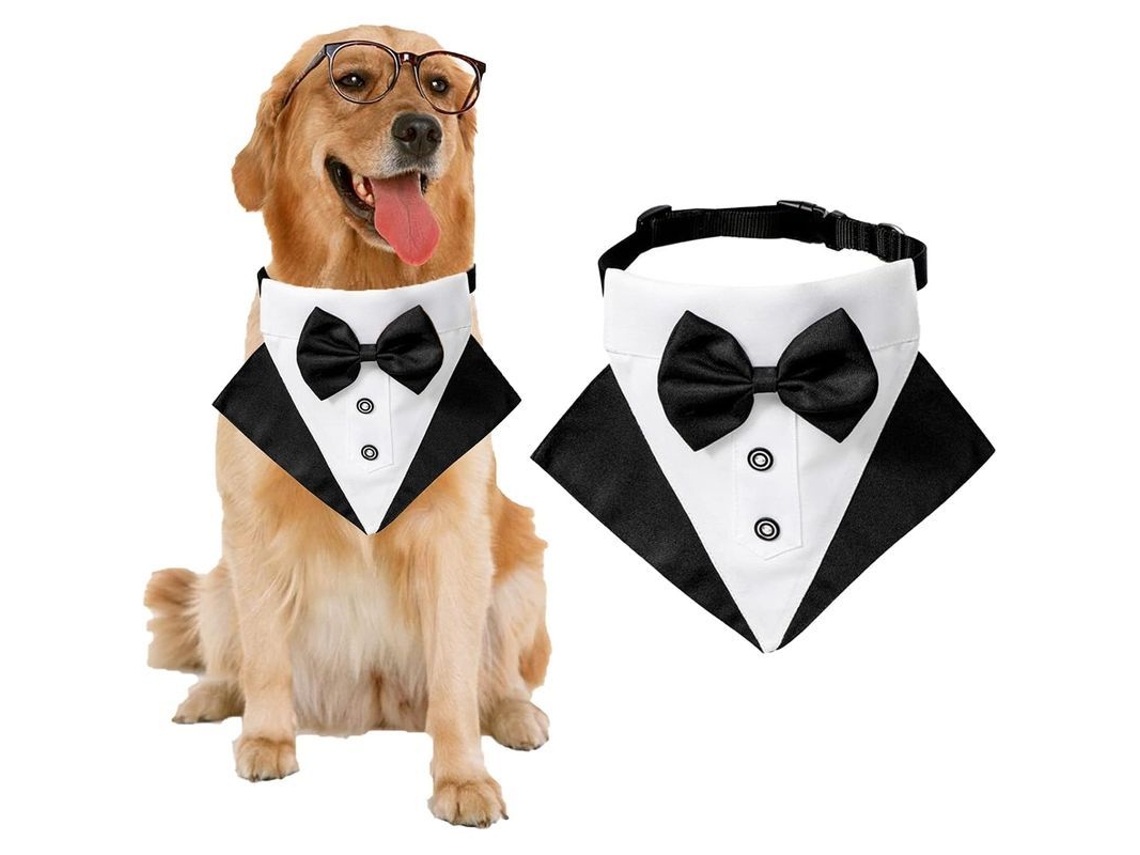 Collar para perro con bufanda y corbata, estilo esmoquin formal, ajustable, para bodas y ocasiones especiales, talla S (negro, pequeño).