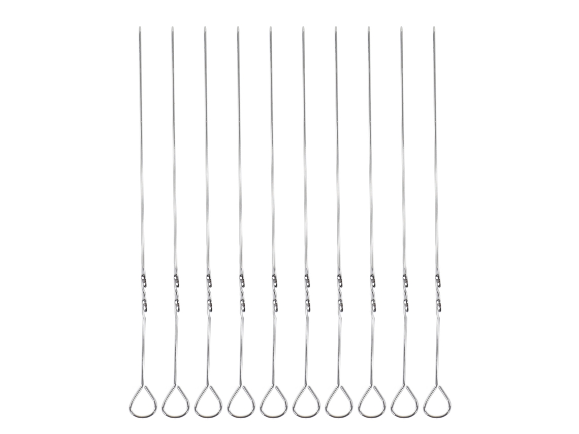 Pinchos planos y largos para barbacoa, reutilizables, de acero inoxidable, para carne y verduras, 10 unidades