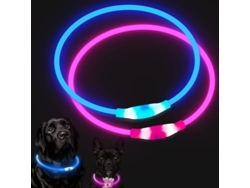 Collar para cachorros con luz LED recargable, USB, ajustable, resistente al agua, azul y rosa | Sin marca