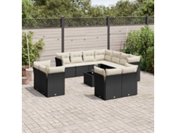 Conjunto de sofá de jardín de 12 piezas con cojines de mimbre negros DKD Home Decor