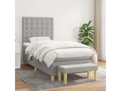 Cama con colchón de muelles y cabecero de tela gris (80x200 cm)