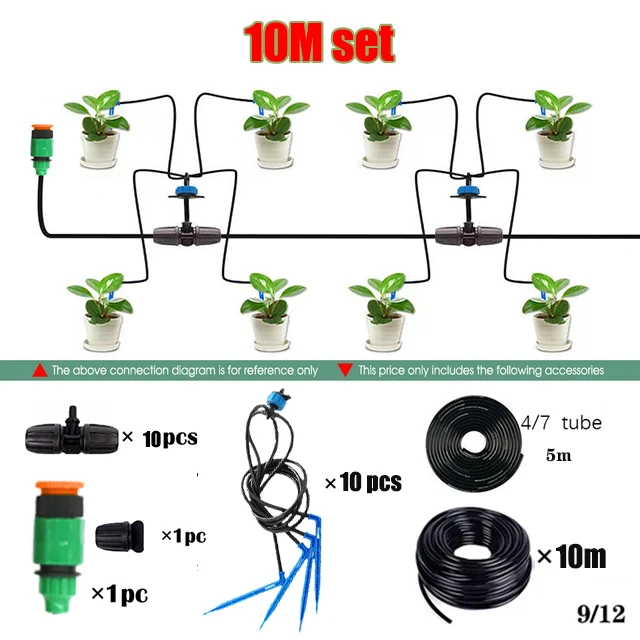 Kit De Sistema De Riego Automático Por Goteo (10 Metros), Apto Para Plantas En Maceta, Césped Y Jardines, Tanto En Interiores Como En Exteriores.