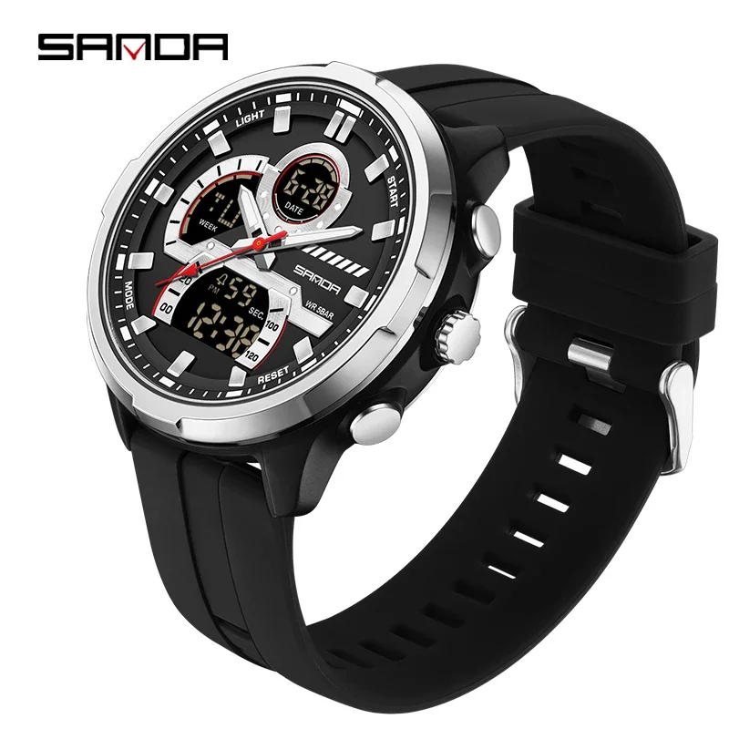 Reloj Digital Para Hombre (plateado) Con Doble Pantalla, Resistente Al Agua, Luminoso Y Multifuncional, De Cuarzo, Ideal Para Deportes.