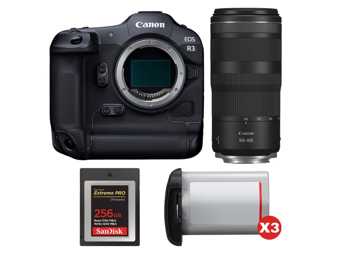 Canon Eos R3 + Rf 100-400mm F/5.6-8 Is Usm + 1 Sandisk 256gb Extreme Pro Cfexpress Type B + 3 Canon Lp-e19 + Ebook Pricedirect