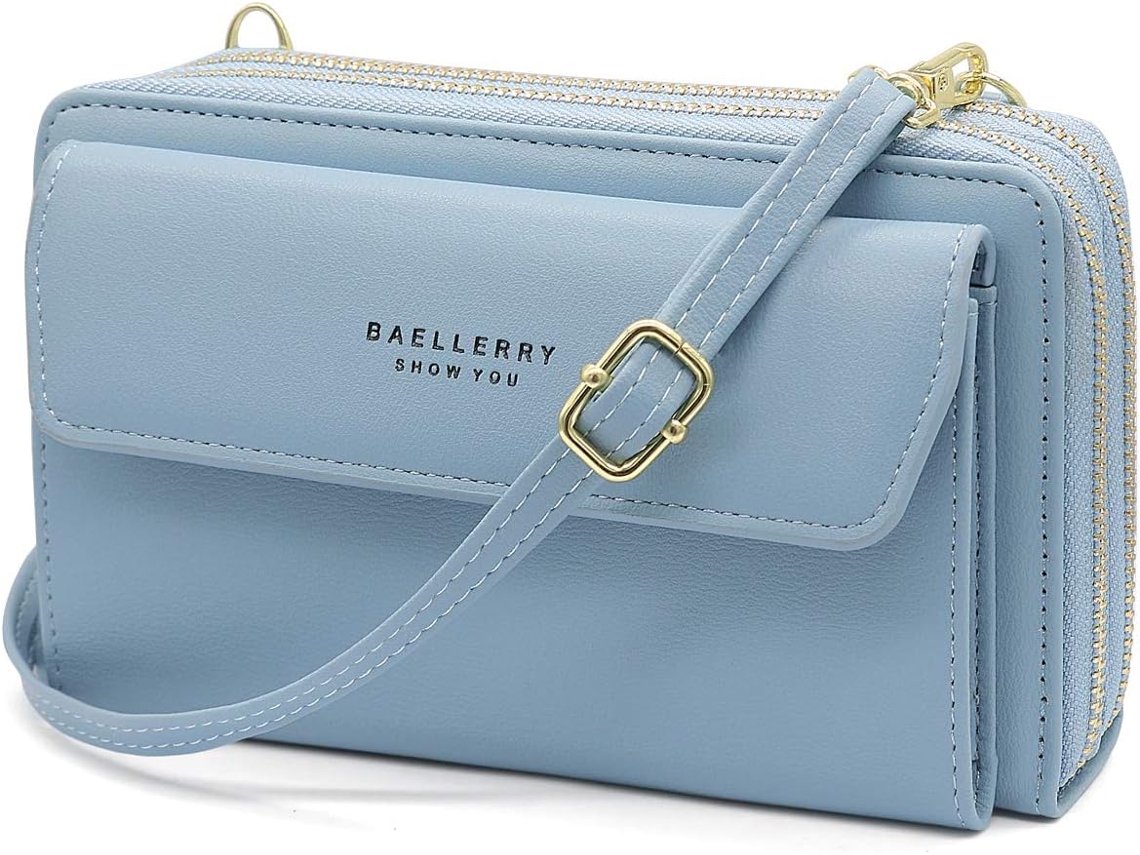 Bolso Bandolera Para Móvil Con Correa - Cartera Con 12 Ranuras Para Tarjeta - Azul