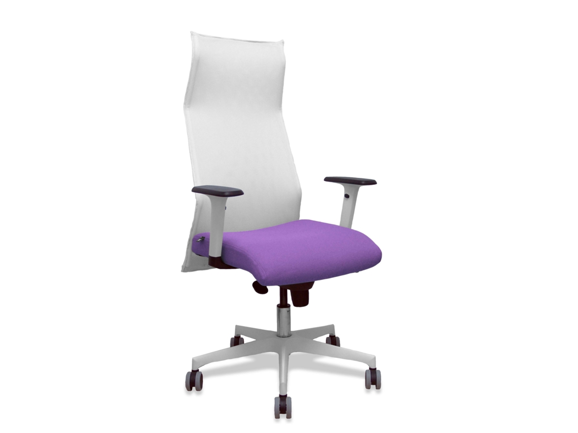 Sillón Albacete Con Mecanismo Sincro Tapizada Con Tela Color Lila Y Malla Color Blanco