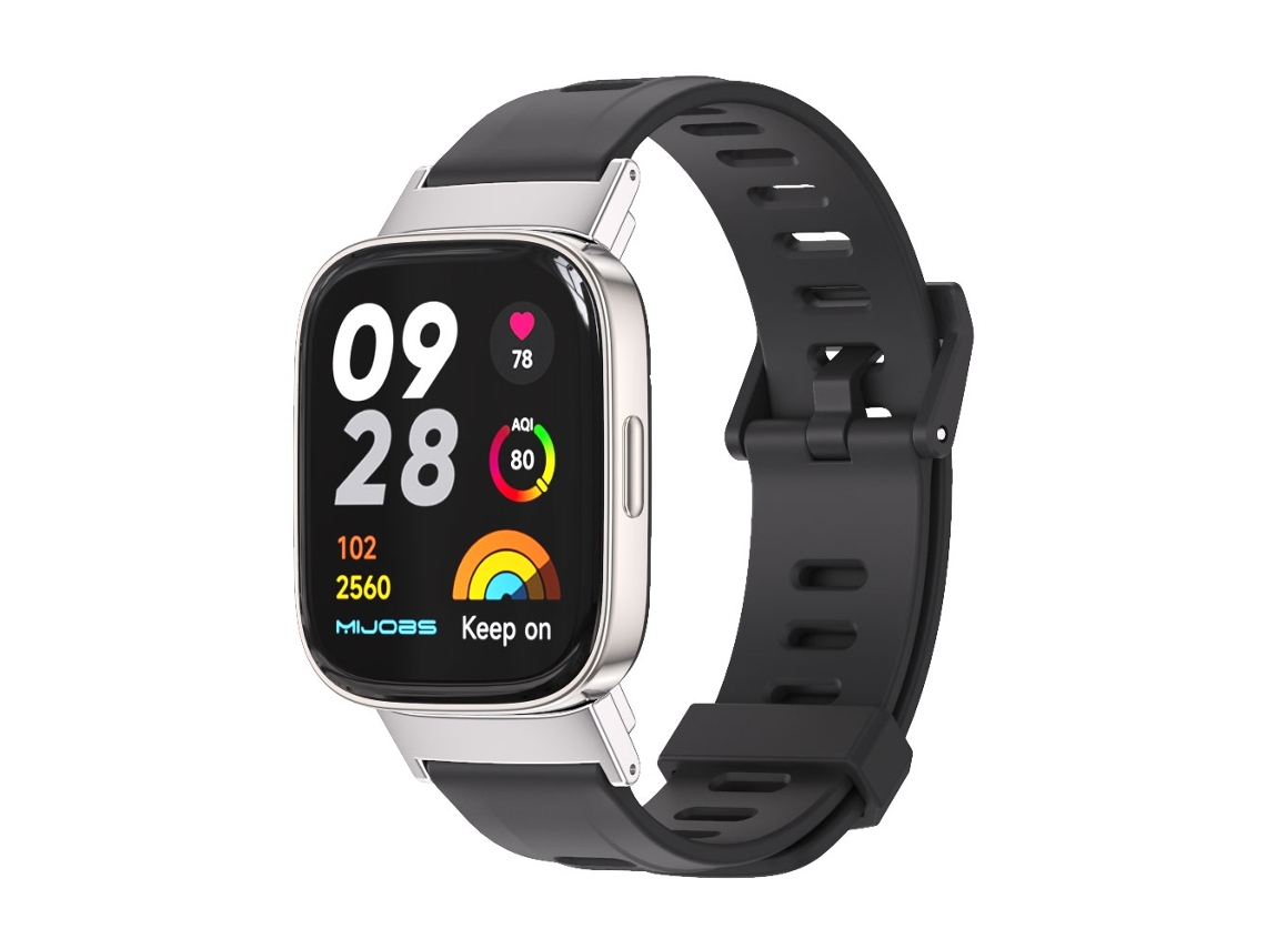 Correa de reloj inteligente para Redmi Watch 3 Mijobs Correa de reloj de TPU transpirable con orificio plano (negro + plateado)