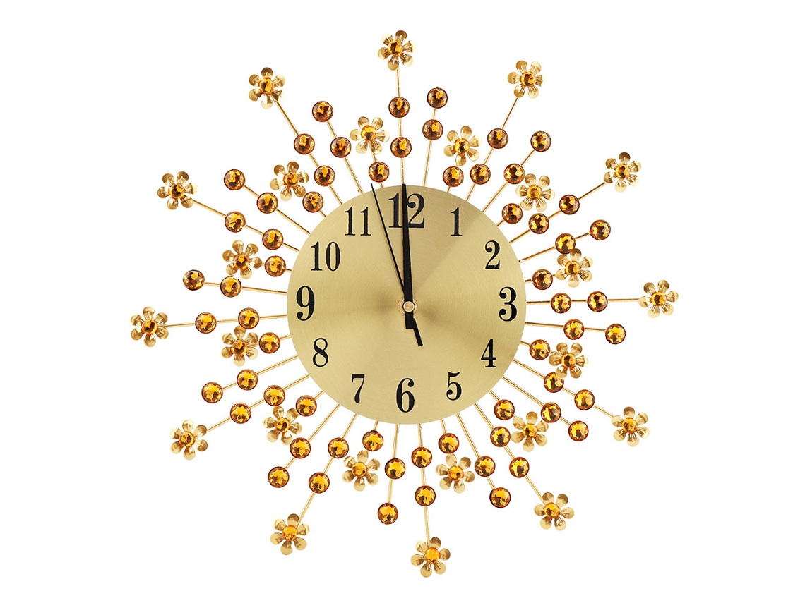 Reloj de pared Baok, colgante de hierro de estilo europeo con estampado floral y diamantes.
