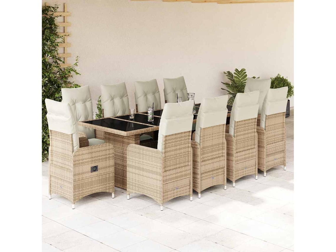 11 Pcs Conjunto De Bistrô P/ Jardin C/ Almofadas Vime Pe Bege Dkd Home Decor