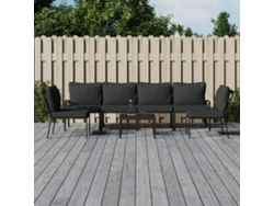 7 Pcs Conjunto Lounge De Jardim Aço C/ Almofadões Cinzentos Dkd Home Decor