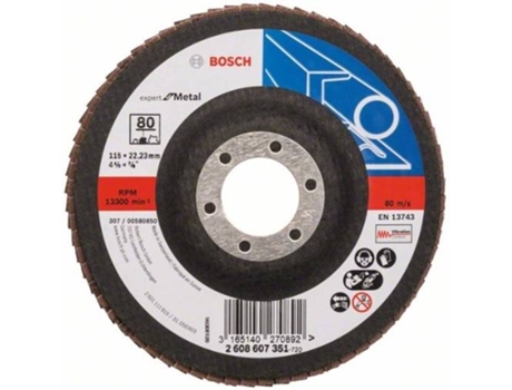 Disco de Lija BOSCH en Lamelas X551 - Expert para Metal D= 115 mm; G= 80 - Acodado