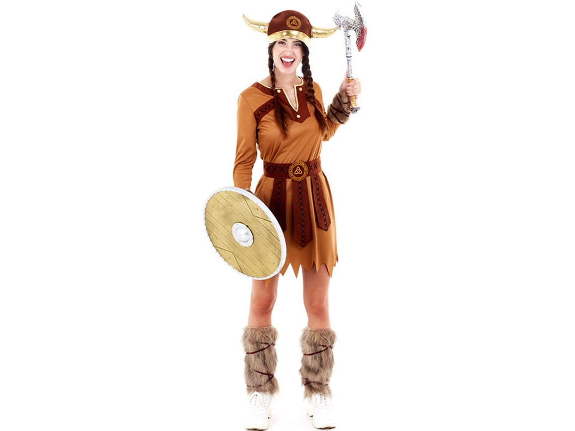 Disfraz de Mujer PARTILANDIA guerrero vikingo marrón (Tam.: S)