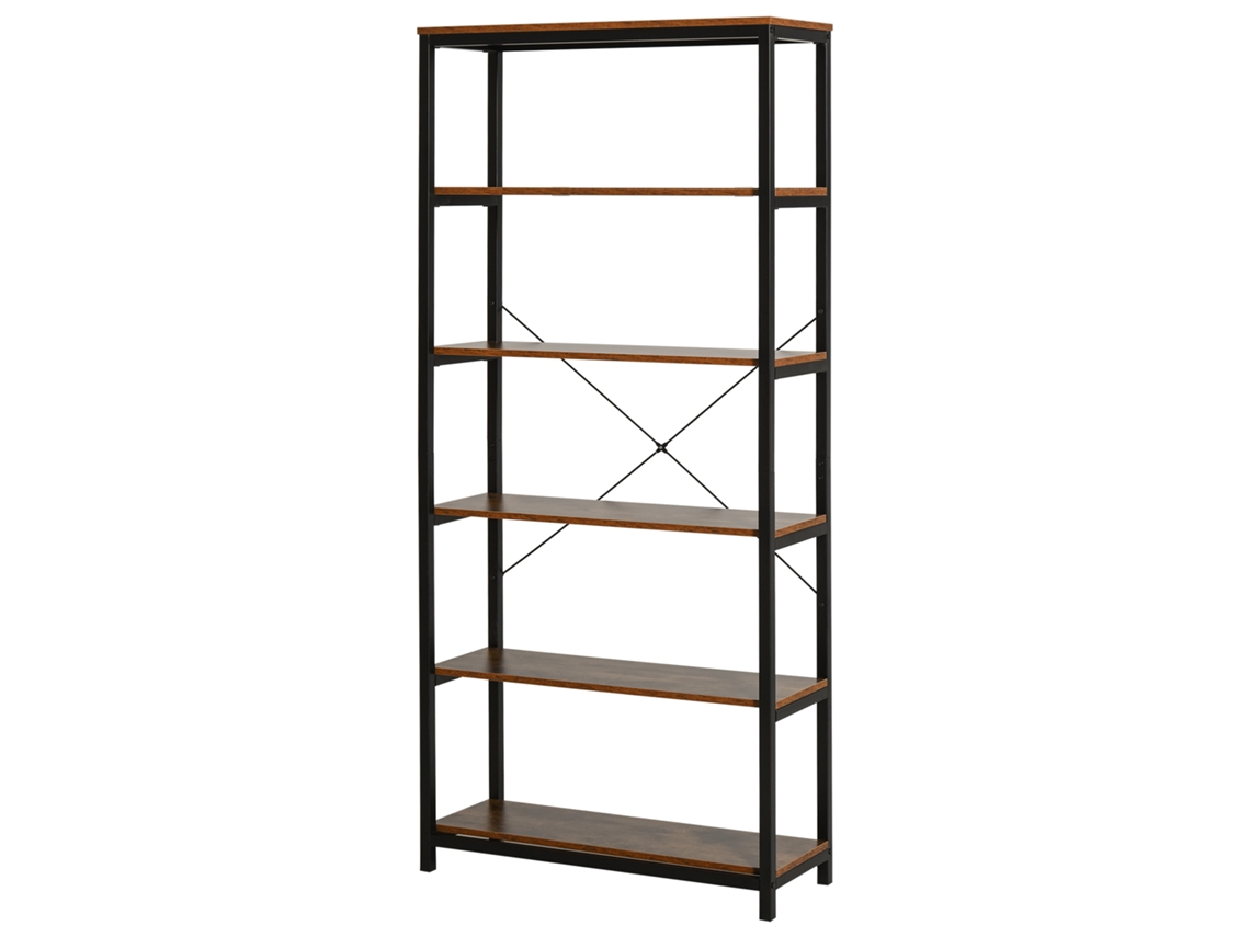 VPMKP - Librería Homcom De Estilo Industrial Retro Con 6 Estantes Antivuelco, 80x30x180 Cm, Marrón Rústico.
