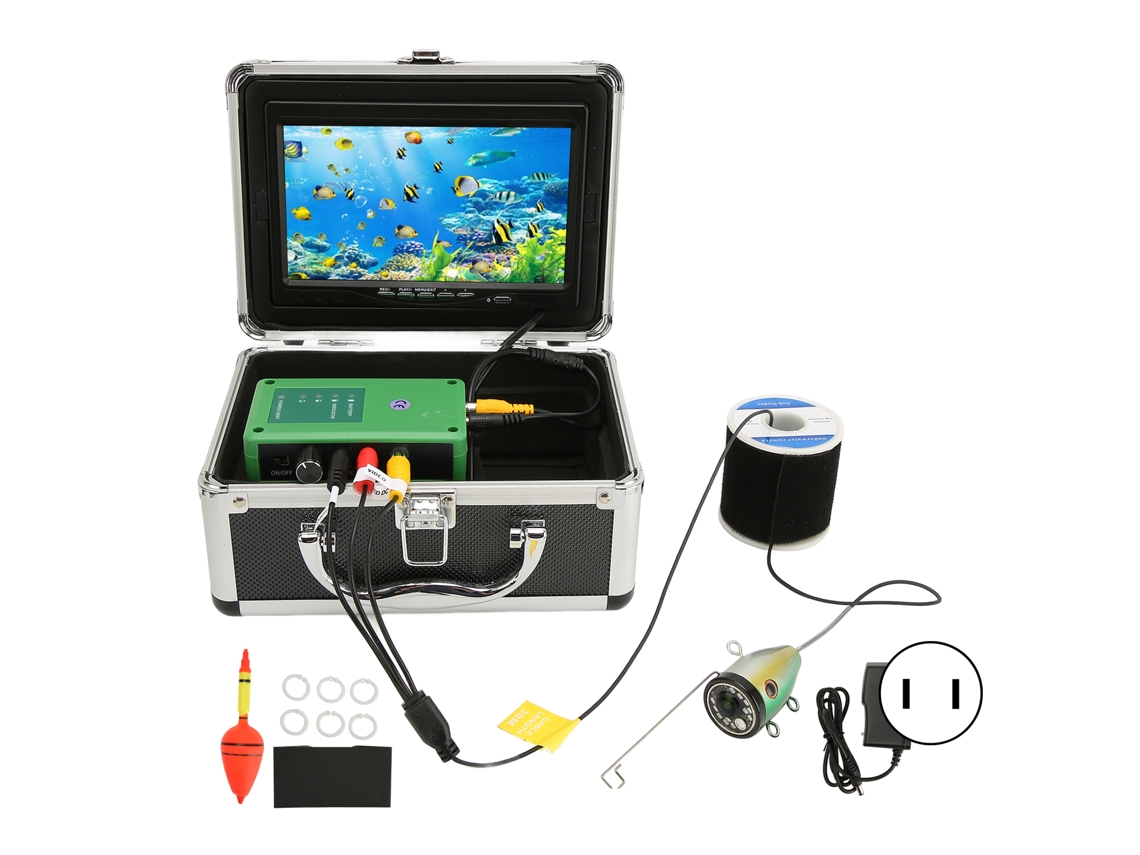 Cámara de pesca HD con monitor LCD de 7 pulgadas, medición de temperatura y profundidad.