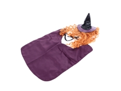Disfraz de bruja para mascotas en Halloween: Disfraz con peluca, sombrero y capa de bruja para perros y gatos.