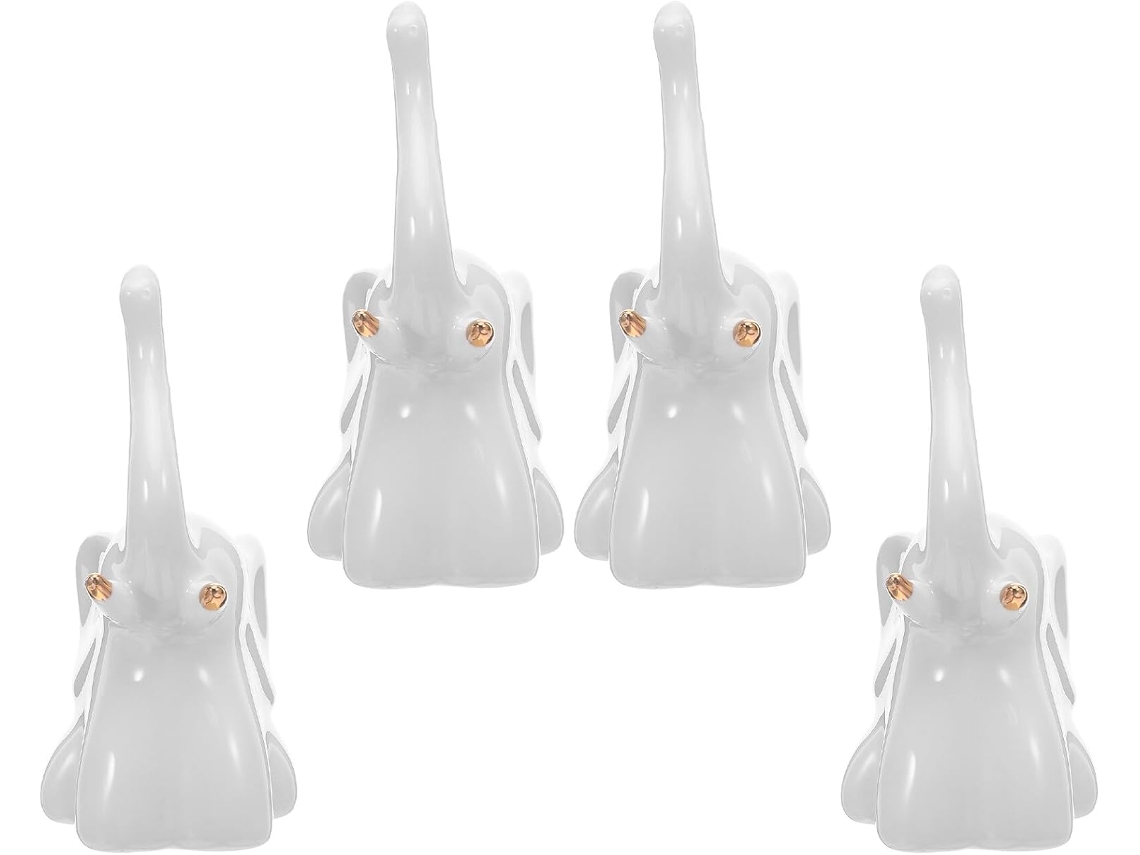 Juego de 4 protectores de inodoro de cerámica blanca con diseño de elefante, Ac Gokoco