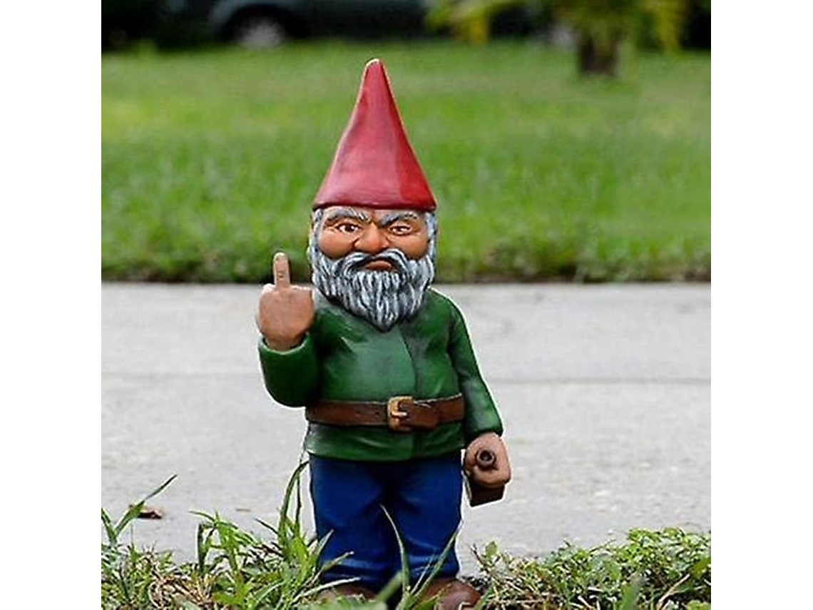 Estatua De Gnomo Con El Dedo Medio Levantado, 15 Cm, Adorno, Divertido, Jardín, Césped, Resina Duradera.