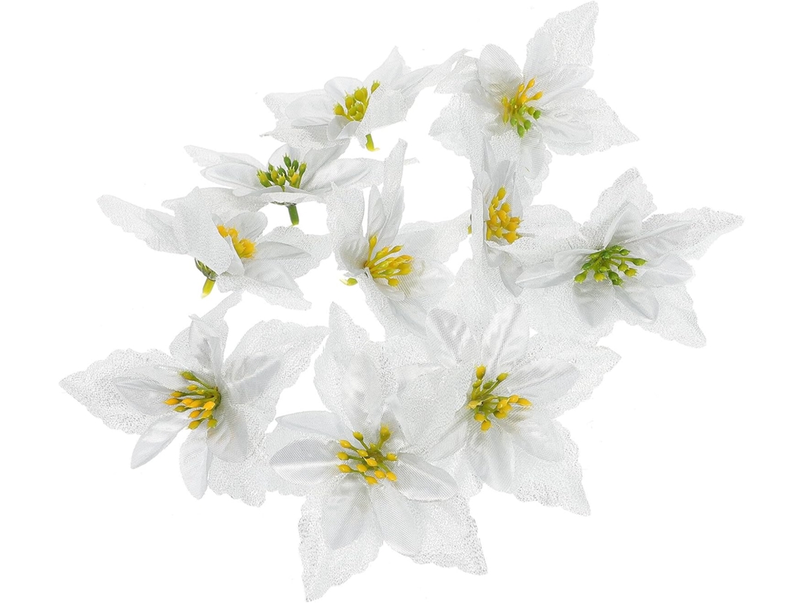 Juego De 10 Adornos Florales Artificiales, Doble Capa, Blancos Para Decoración.