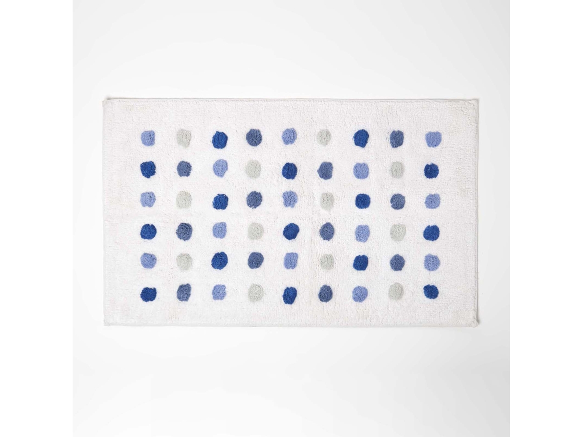 Homescapes Blue And White 100 Cotton Bath Mat Tufted Polka Dot Design, 50 X 80 Cm
