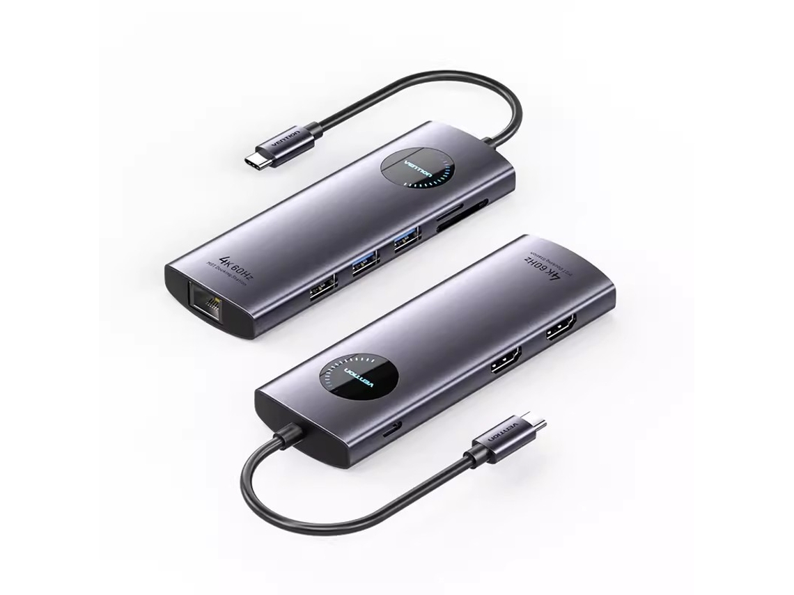 Estación de acoplamiento Yizhood Hub USB C a HDMI Displayport Adaptador USB 3.0 9 en 1 USB tipo C o lector de tarjetas SD para MacBook Pro Air PD RJ45 gris