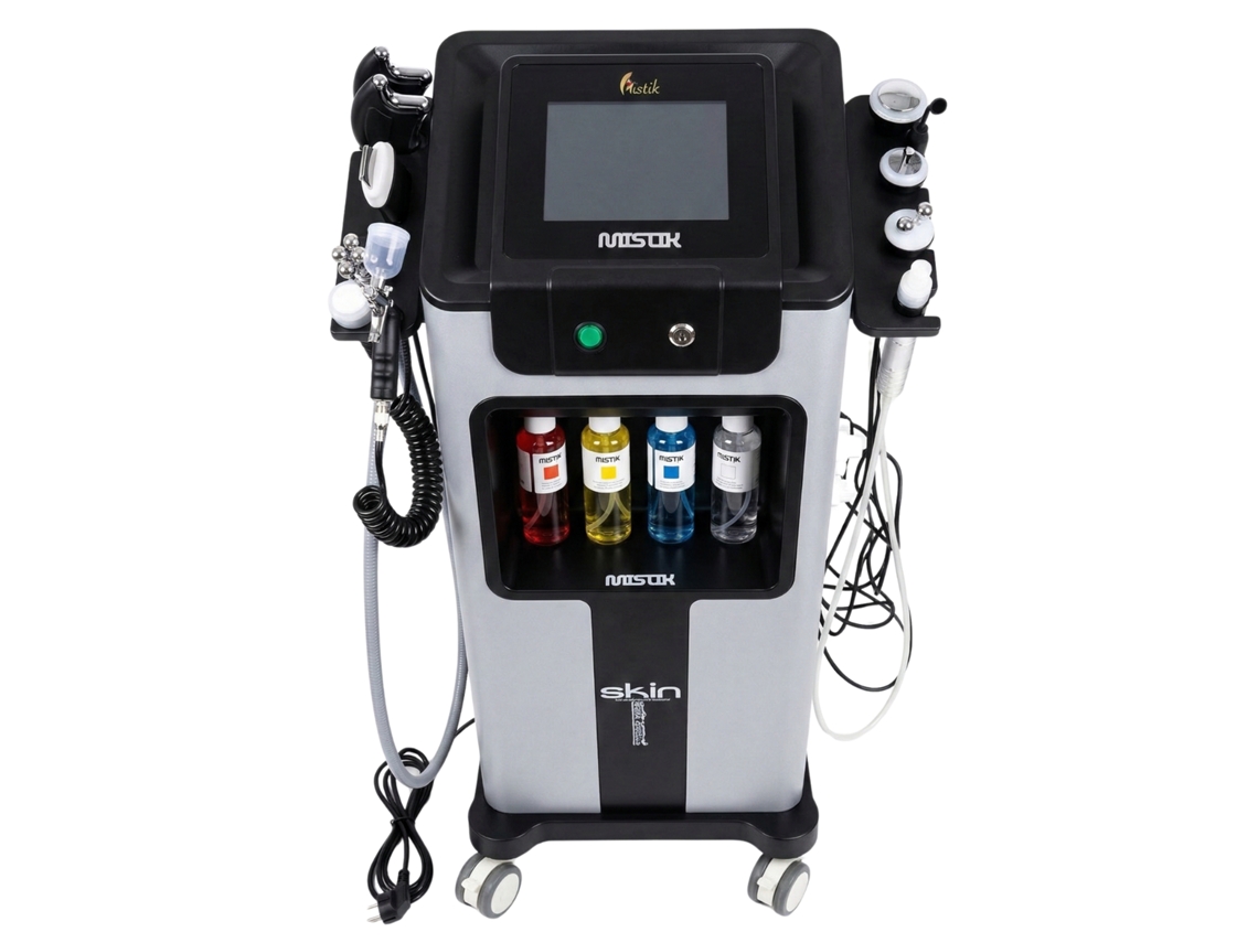 Máquina de hidrotratamiento facial profesional MISTIK 10 en 1 con radiofrecuencia y ultrasonido.