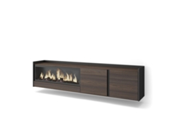 Mueble para TV, 212x35x50cm, para televisores de hasta 80'', chimenea eléctrica XXL, montaje en pared, roble oscuro y negro.