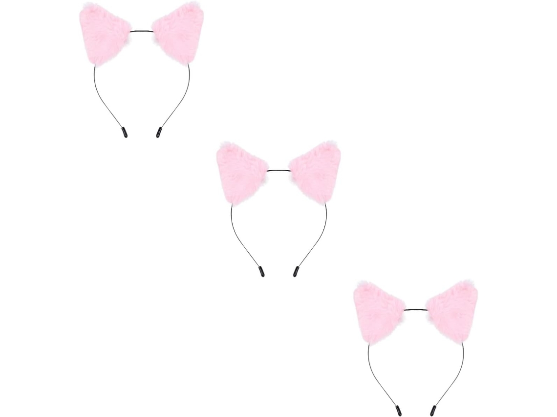 Diadema De Aros Con Orejas De Zorro Rosa De 3 Piezas, Adorable Para Fiestas Y Cosplay.