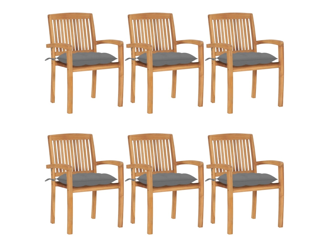 Sillas de jardín apilables DKD Home Decor de 6 piezas con cojines de teca maciza