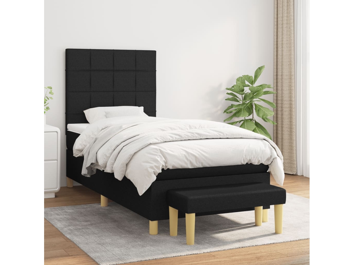 Cama Box Spring Con Colchón Tela Negro 80x200 Cm