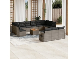 Conjunto de sofá de jardín de 14 piezas con cojines, mimbre gris, DKD Home Decor