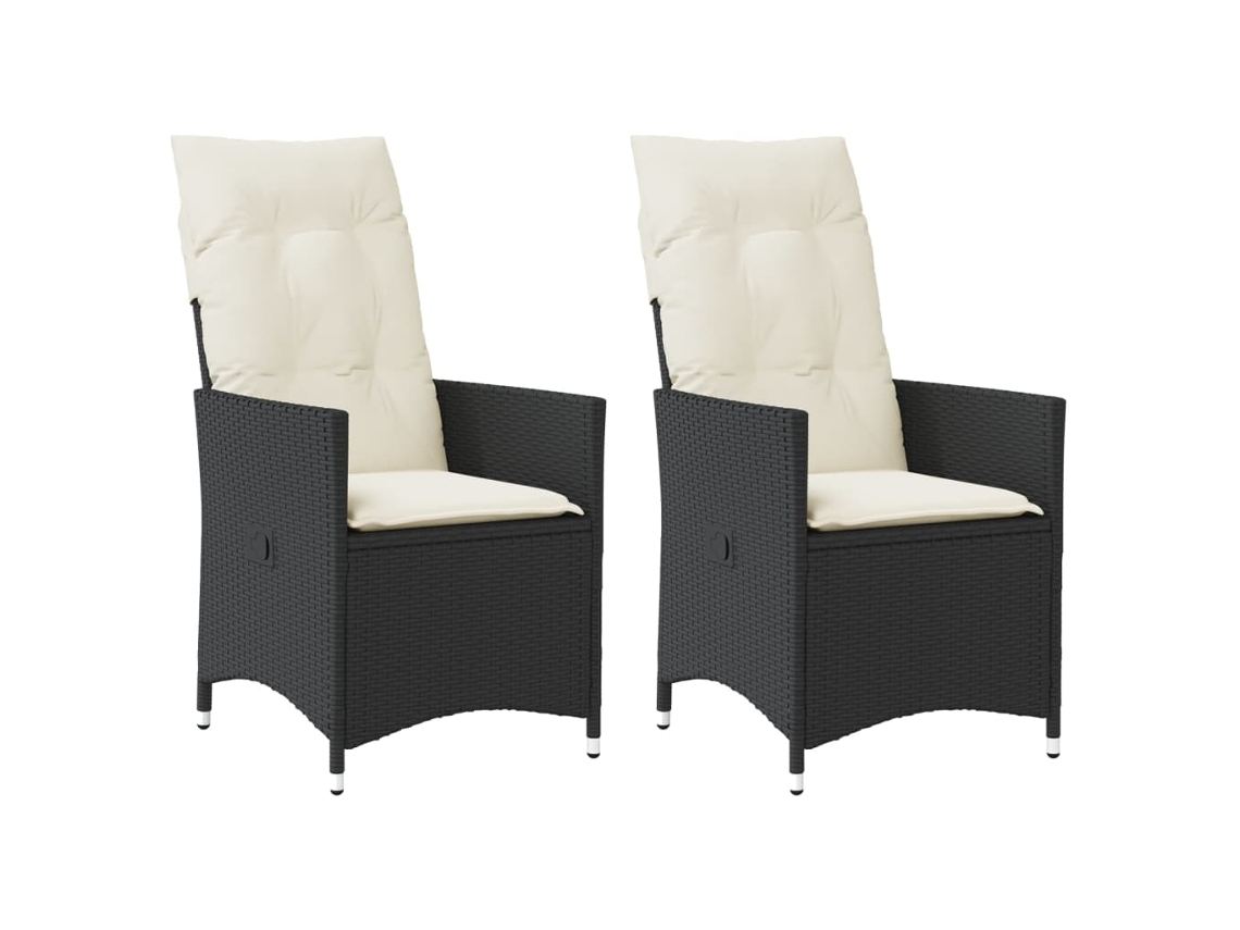 Sillas de jardín reclinables DKD Home Decor de 2 piezas con cojines, mimbre sintético negro