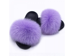 2026-zapatos De Pelo De Zorro Para Mujer - Chanclas Con Pelo Suave Abiertos, Suela Antideslizante, Interior Y Exterior Zbf 44-45 Morado