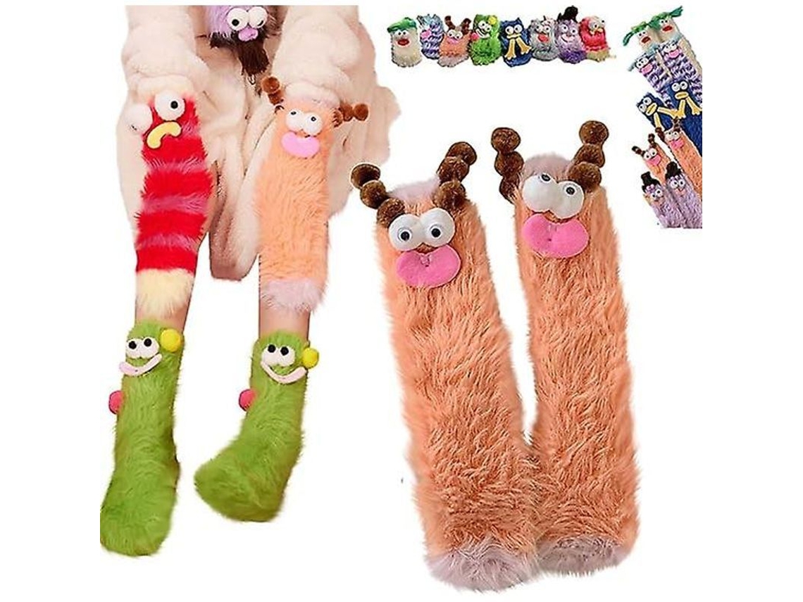 2026-calcetines Monstruo Peludos Suaves Para Navidad, Calcetin De Terciopelo Coral Cálido Con Tarjeta De Regalo