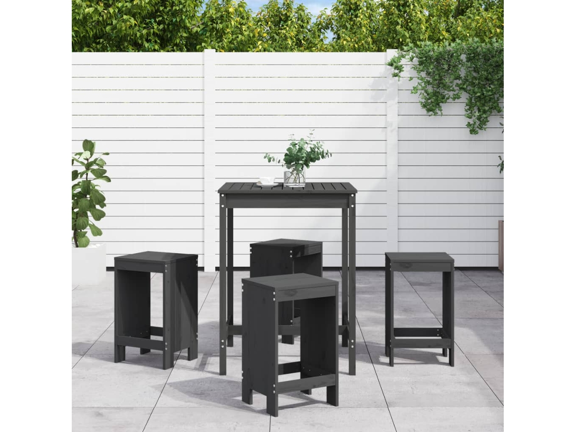 Juego de bar de jardín de 5 piezas en pino macizo gris DKD Home Decor