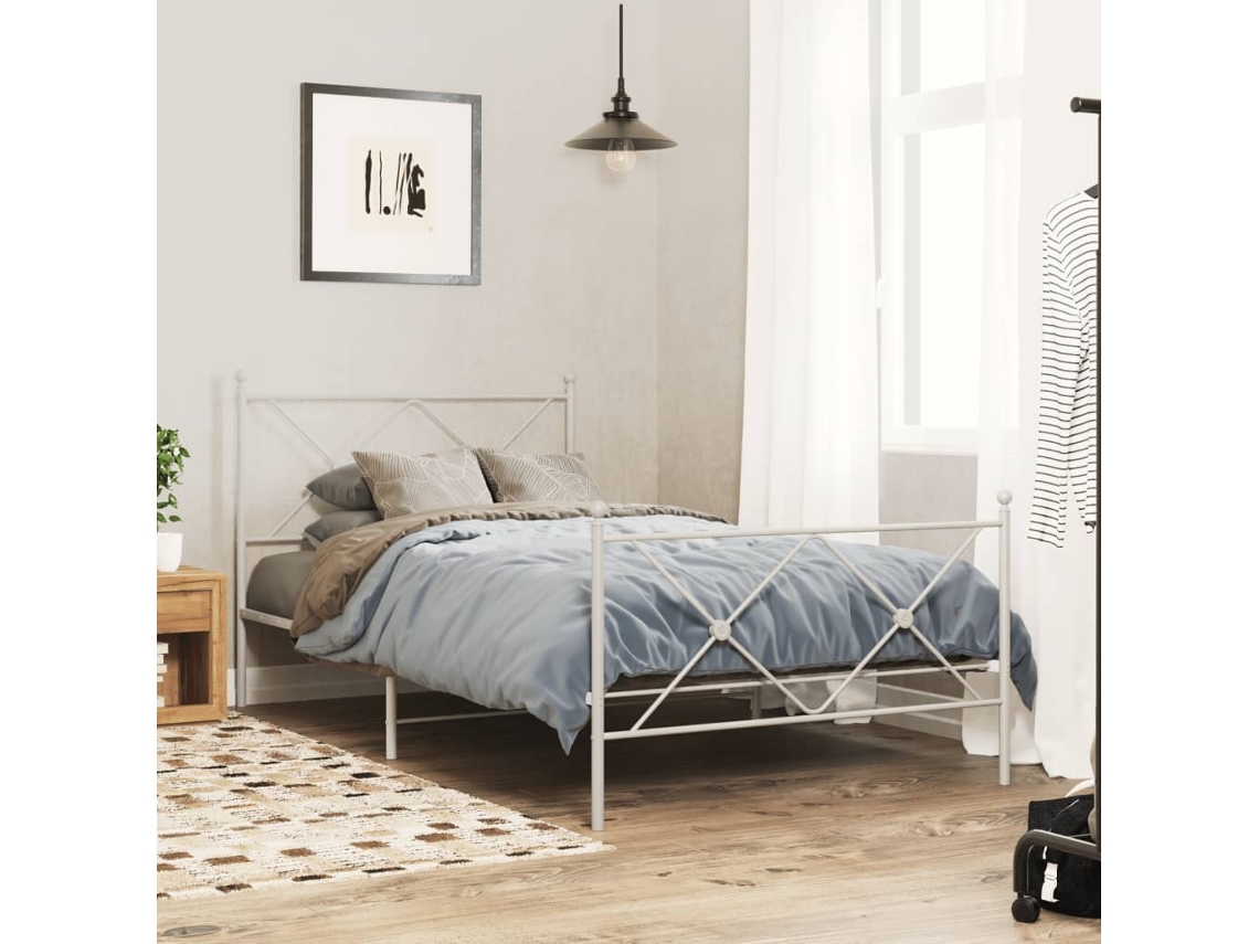 Estructura Cama Sin Colchón Con Estribo Metal Blanco 100x190 Cm